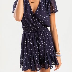 NWT- Francesca’s Jessey Polka Dot Godet Romper Size Medium